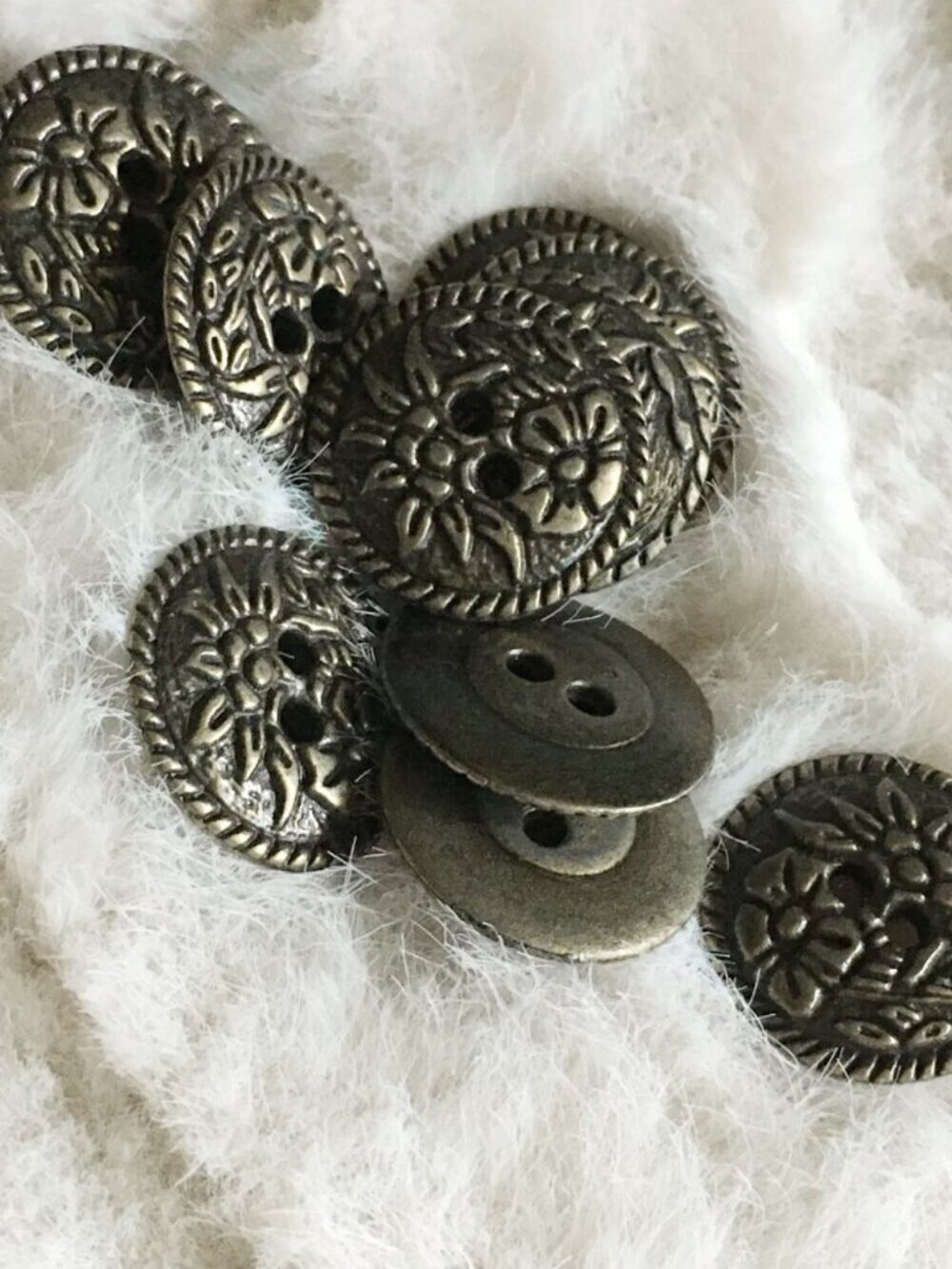 Vintage Antique Brass Sunflower Floral Buttons - Set of 6 Folk 🪡 Set #4